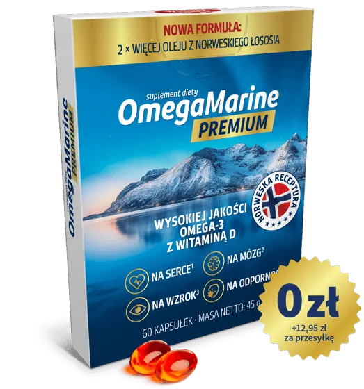 Suplement diety OmegaMarine Premium - opakowanie 60 kapsułek z omega-3 i witaminą D