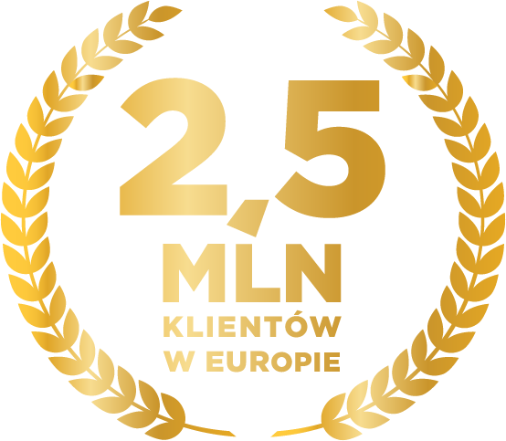 Natural Pharmaceuticals OmegaMarine™ Premium Złoty laur z napisem 2,5 mln klientów w Europie, symbolizujący sukces i zaufanie marki.